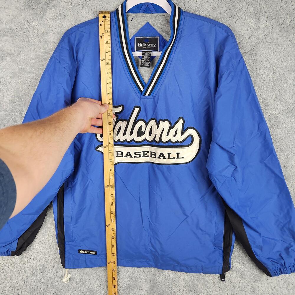 Vintage Falcons Baseball Jacket Mens Small Blue Pullover Windbreaker Logo Sports - Picture 7 of 16